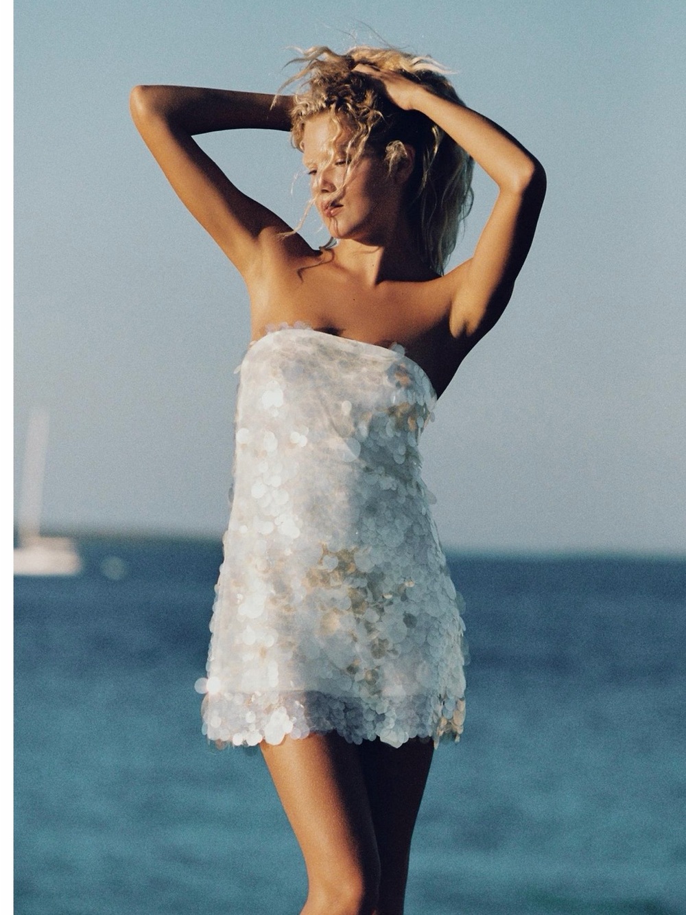 Zara White Strapless Sequin Mini Dress